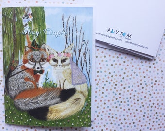 Wedding Card for Fox Lovers, Foxy Couple Greeting Card, Fennec Fox Engagement Card, Fox Themed Card for Anniversary, Fox Card for Couples