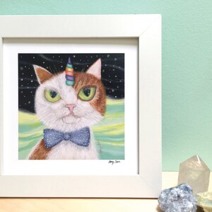 Set van 2 Cat Art Prints, Mix & Match Cat Prints voor Home Decor, Cute Cat Art for Nurseries and Kids Rooms, Orange Cat Art, Unicorn Cat Art Bow Tie Cat 8"x8"