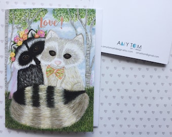 Raccoon Wedding Card, Engagement Card for Raccoon Lovers, Raccoon Anniversary Card, Raccoon Card for Couples, Raccoon Card for Partners