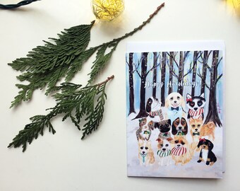 Carte de Noël pour chiot, carte de vacances pour les amoureux des chiens, carte de vœux festive pour chien, carte de Noël Pug, carte de vacances Corgi, carte festive pour animaux de compagnie