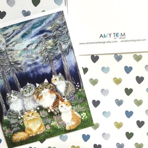 Cat Themed Encouragement Card, Comfort Card for Cat Lovers, Forest Lovers Greeting Card, Cat Themed Pet Loss Card, Cat Art Sympathy Card