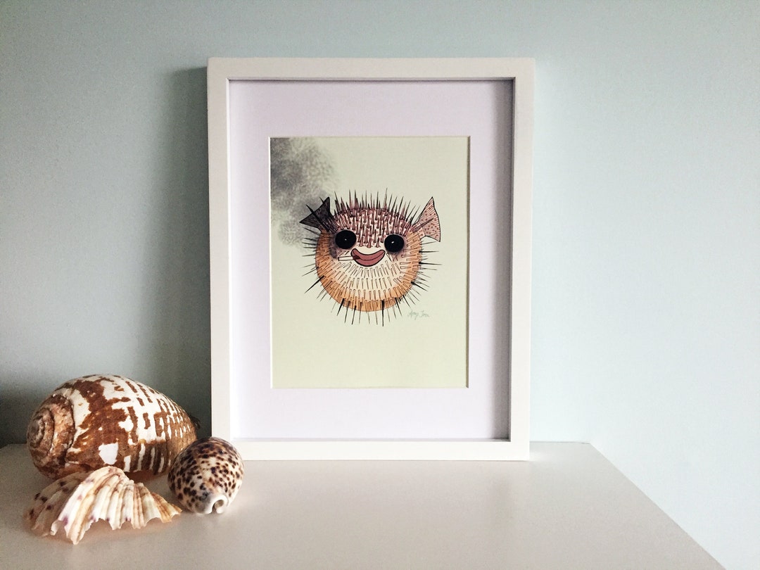 Smiling Pufferfish Art Print Smoking Pufferfish Illustration Etsy UK