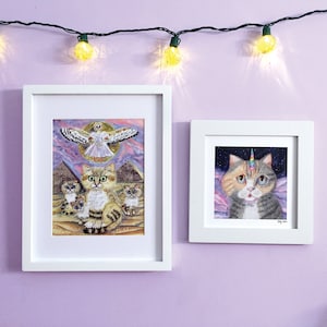 Set van 2 Cat Art Prints, Mix & Match Cat Prints voor Home Decor, Cute Cat Art for Nurseries and Kids Rooms, Orange Cat Art, Unicorn Cat Art afbeelding 8