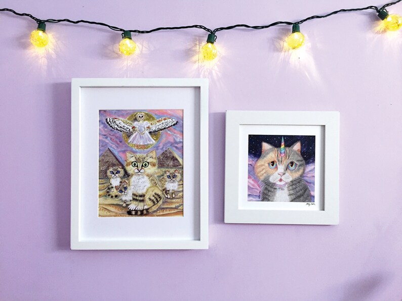 Set van 2 Cat Art Prints, Mix & Match Cat Prints voor Home Decor, Cute Cat Art for Nurseries and Kids Rooms, Orange Cat Art, Unicorn Cat Art afbeelding 8