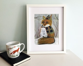 Woodland Fox Art, Red Fox Art Print, Fox Home Decor, Forest Animal Fox Wall Art, Cozy Hygge Fox Art for Bedroom, Cute Fox Art for Kids