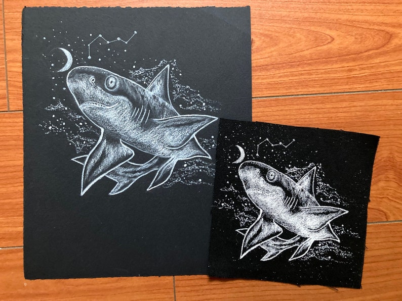 Shark Jacket Patch, Great White Shark Art Patch for Hoodies, Shark ...