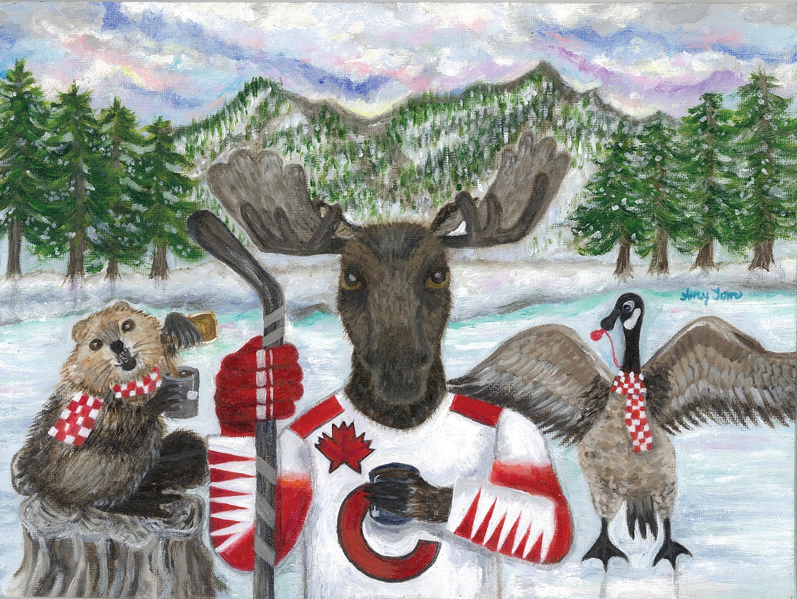 Moose Holiday Greeting Card, Beaver Christmas Card, Canada Goose Card