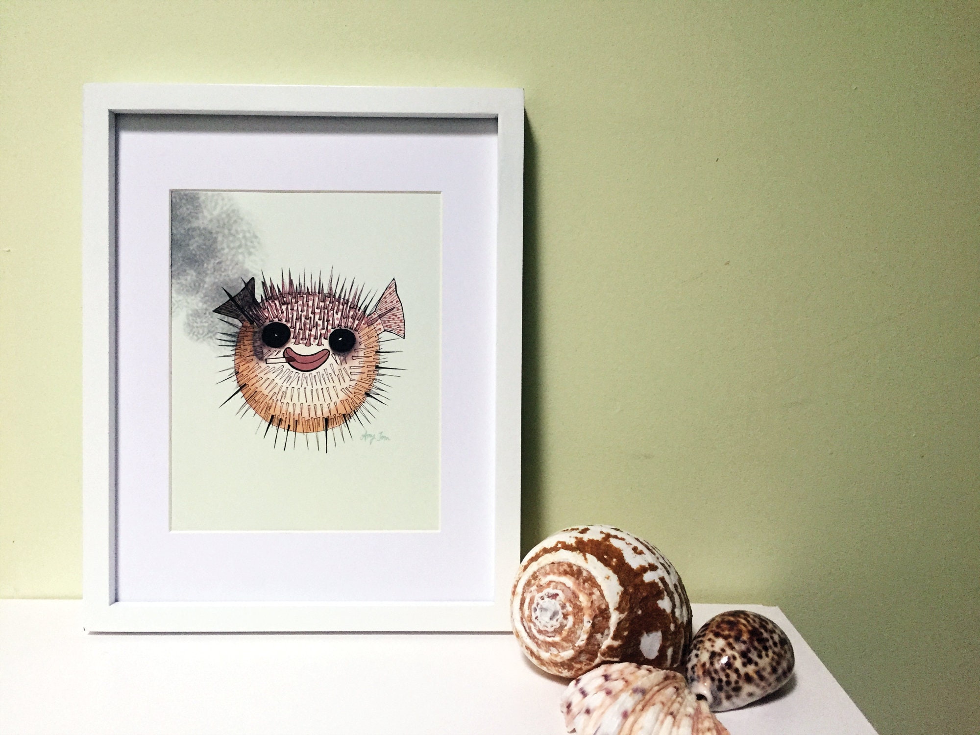 Smiling Pufferfish Art Print Smoking Pufferfish Illustration Etsy UK