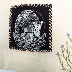 Baby Goat Jacket Patch, Lunar Goat Sew on Patch, Goat with Flower & Moon Phase and Crystals Celestial Art Patch for Tote Bags, Goat Gifts