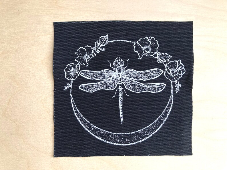 Dragonfly Drawing Patch, Dragonfly Art, Dragonfly Sew on Patch, Dragonfly Patch, Dragonfly Applique, Dragonfly Accessory for Denim image 2