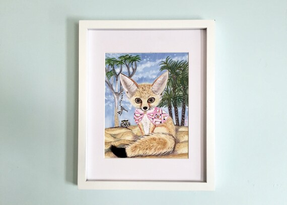 Fennec Fox Print from Original Oil Painting, Fennec Fox Art, Fox Nursery Wall Art Decor, Fox Art, Fox Print, Fennec Fox & Lemurs Art Amy Tom