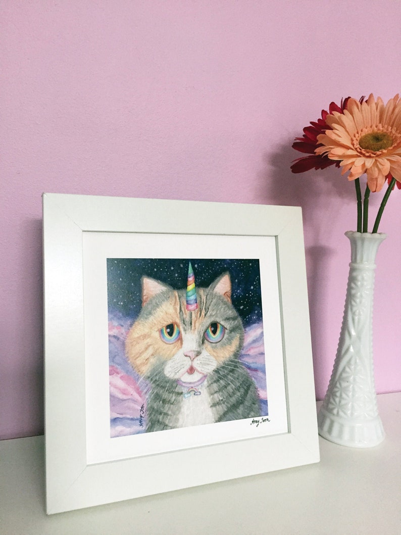 Set van 2 Cat Art Prints, Mix & Match Cat Prints voor Home Decor, Cute Cat Art for Nurseries and Kids Rooms, Orange Cat Art, Unicorn Cat Art Unicorn Cat 8"x8"