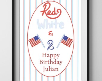 Red, White & Two — Editable Corjl Template, 2nd Birthday Sign (Instant Download)