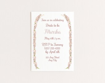 Invitation pour une fête prénuptiale sur le thème des fleurs roses | Modèle floral moderne (Téléchargement numérique, 12,7 x 17,8 cm)