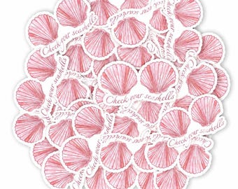 Pegatina de concienciación sobre el cáncer de mama, revisa tus conchas marinas.