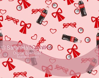 Motif aquarelle vintage Cola sans couture | Design estival rétro américain (Téléchargement numérique)