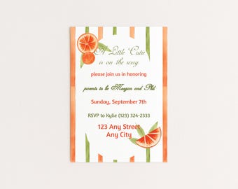 Invitation pour une fête prénatale sur le thème des agrumes | Thème orange, modèle modifiable (téléchargement instantané)