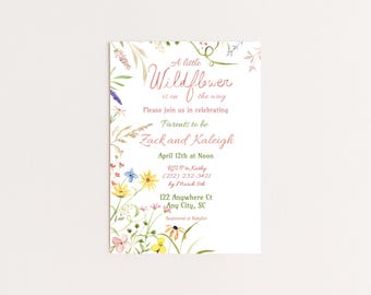 Invitation pour une fête prénatale sur le thème des fleurs sauvages | Invitation florale bohème, modifiable (Téléchargement instantané Corjl)