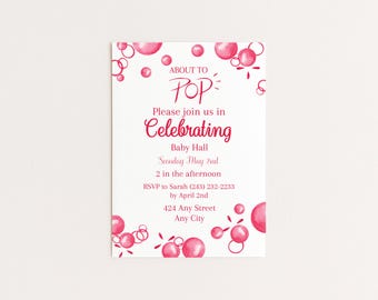 Invitation pour une baby shower sur le thème du chewing-gum rose | Baby shower pour fille (Téléchargement numérique)