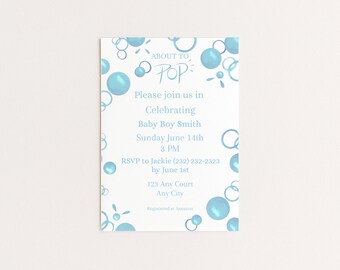 Invitation pour une baby shower sur le thème du chewing-gum bleu | Invitation modifiable « Bientôt l'éclosion » (Téléchargement instantané)