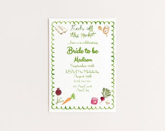 Invitation pour une fête prénuptiale sur le thème du marché fermier | Modèle Corjl modifiable