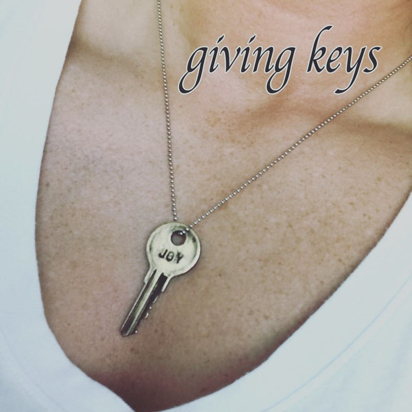 Giving Key Necklace Pass Forward custom unique keys my inspirational words motivational whats your word intent gift love friend spread give