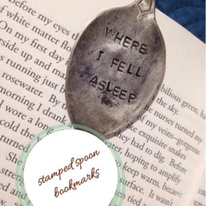 Stamped spoon bookmark one of a kind book lover gift real silverware accessories page marker silver quote ladies READ PAST BEDTIME image 4