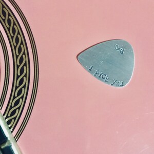 Handmade guitar pick stainless steel metal necklace for music lovers songs quotes words genre love bass player bands gig bands image 5