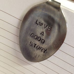 Stamped spoon bookmark one of a kind book lover gift real silverware accessories page marker silver quote ladies read image 5