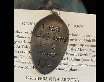 Stamped spoon bookmark one of a kind book lover gift real silverware accessories page marker silver quote ladies read I like Big Books