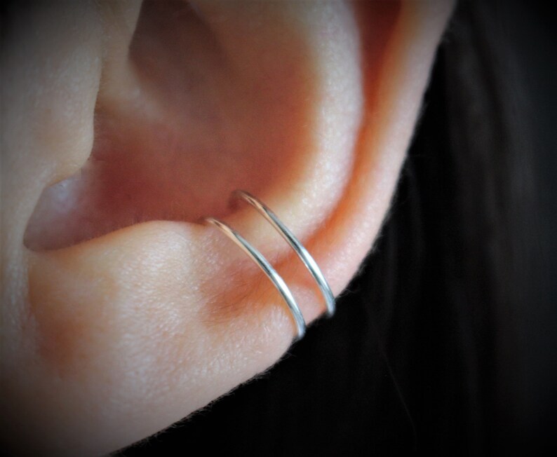 Silver Ear Cuff Double Hoop Conch Cuff No Piercing Cartilage Etsy