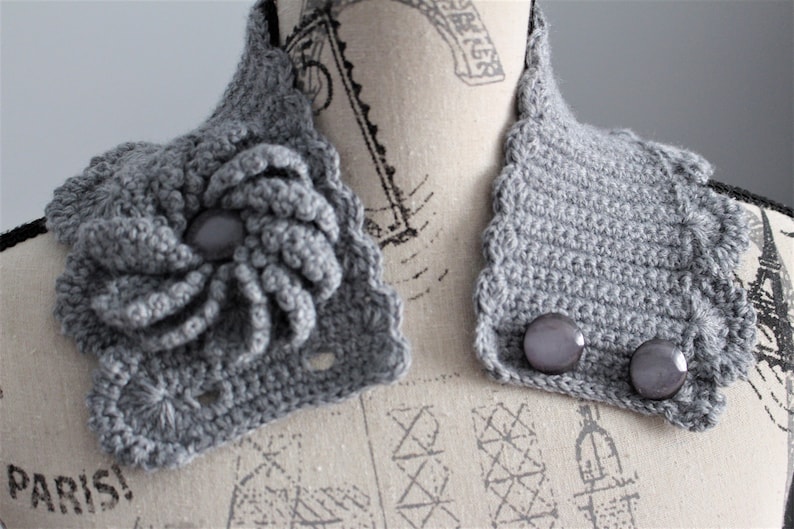 collar embellishment Grey hand knitted neck warmer unique handmade gift for women winter accessory autumn fashion mini scarf for women