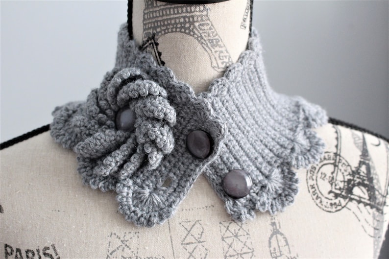 collar embellishment Grey hand knitted neck warmer unique handmade gift for women winter accessory autumn fashion mini scarf for women