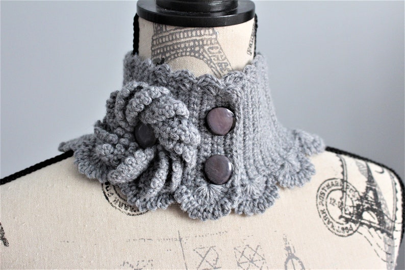 collar embellishment Grey hand knitted neck warmer unique handmade gift for women winter accessory autumn fashion mini scarf for women