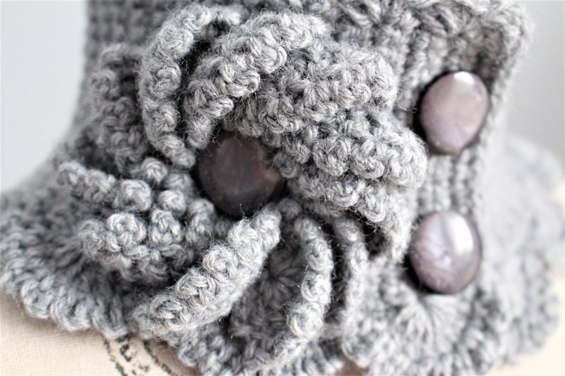 collar embellishment Grey hand knitted neck warmer unique handmade gift for women winter accessory autumn fashion mini scarf for women