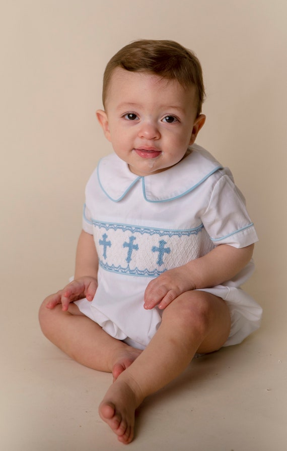 Cross Smocked Boy Collar Bubble Easter Sibling Outfits Boy and
