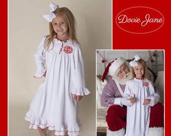 Girls Dress, Christmas Dress, Holiday, White Dress, Monogram Dress, Girls Monogram, Christmas, Personalized Christmas, Girls Monogram, Santa