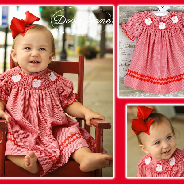 Smocked Santa Dress, Smocked Christmas Dress, Baby Girl Christmas Dress, Girls Santa Dress, Toddler Christmas Dress, First Christmas Dress