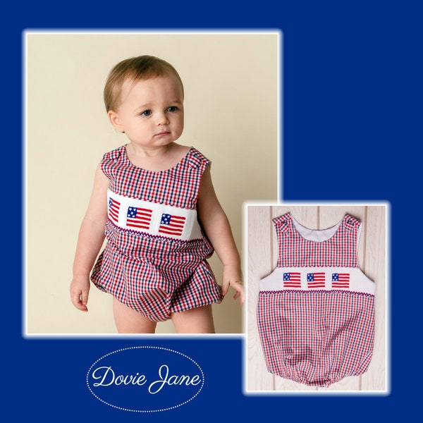 Drapeau Smocked Boy Bubble Flag Bubble Flag Overalls Flag Outfit Baby Boy 4th of July Boy Smocked Outfit Baby Boy Flag Outfit