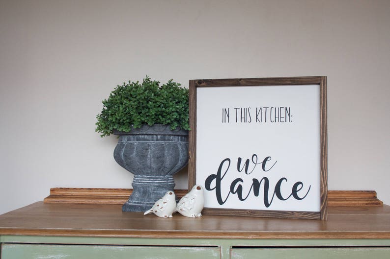 In This Kitchen We Wall Art Farmhouse Decor Fixer Upper Style Framed Wood Sign