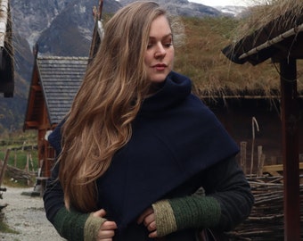 Skjoldehamn Viking Hood In Woad Blue 100% Wool.