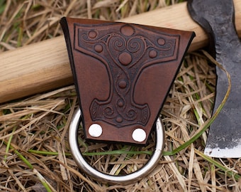 Funda de cuero para hacha: Porta-cinturón con relieve de Mjolnir