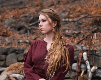 Vinland linnen Vikingtijd jurk, middeleeuws Noors linnen kledingstuk, historische kleding