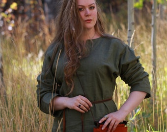 Green Linen Viking Age Dress