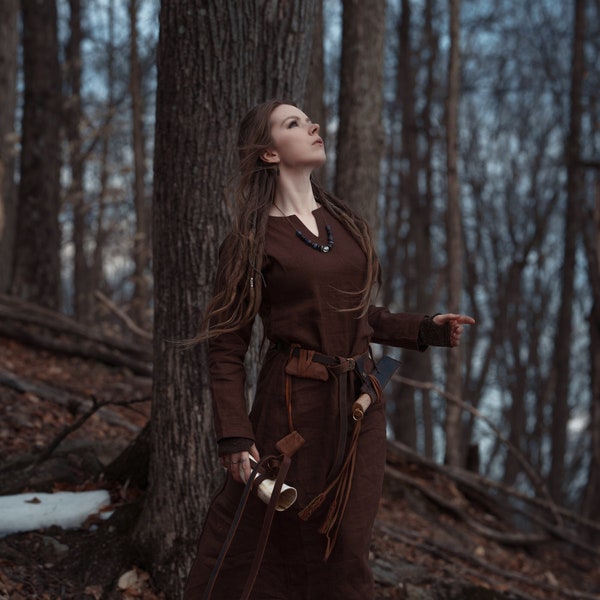 Brown Linen Viking Age Dress