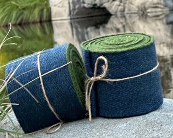 Pair of Blue and Green Viking Age Leg Wraps Woven 3,5 Meters Each. 100% Wool in Herringbone Pattern.