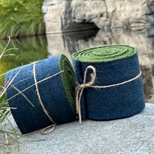 Pair of Blue and Green Viking Age Leg Wraps Woven 3,5 Meters Each. 100% Wool in Herringbone Pattern.