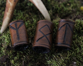 Runic Leather Viking Hair/Beard Bead
