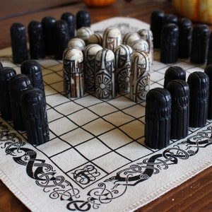 Hand Carved Bone Hnefatafl Set with Organic Canvas Board