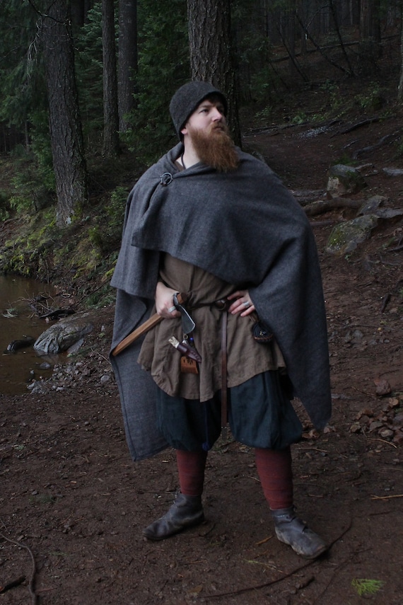 Viking Cloak Charcoal Grey Diamond Twill Wool Rectangle